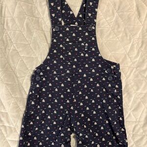 Navy Blue Kids Overalls with Sailboat Print